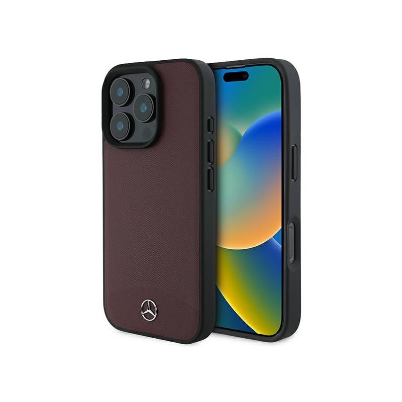 Mercedes iPhone 16 Pro Max red hardcase Textured And Plain Leather MagSafe