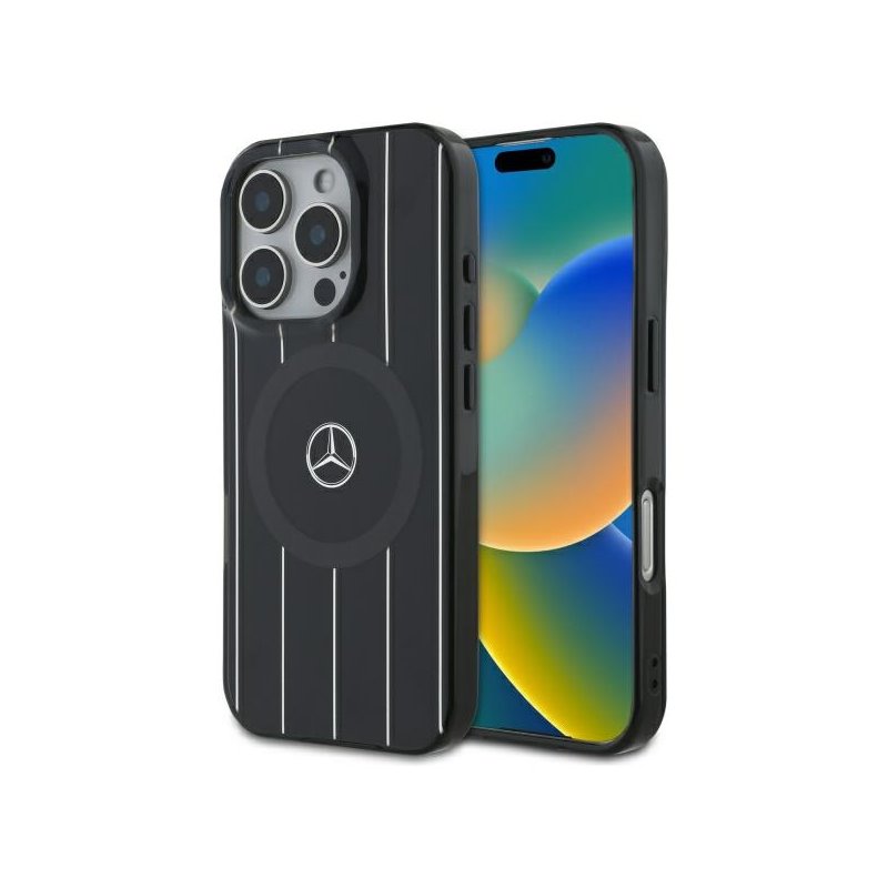 Mercedes iPhone 16 Pro Max black hardcase MB Double Layer Crossed Line MagS