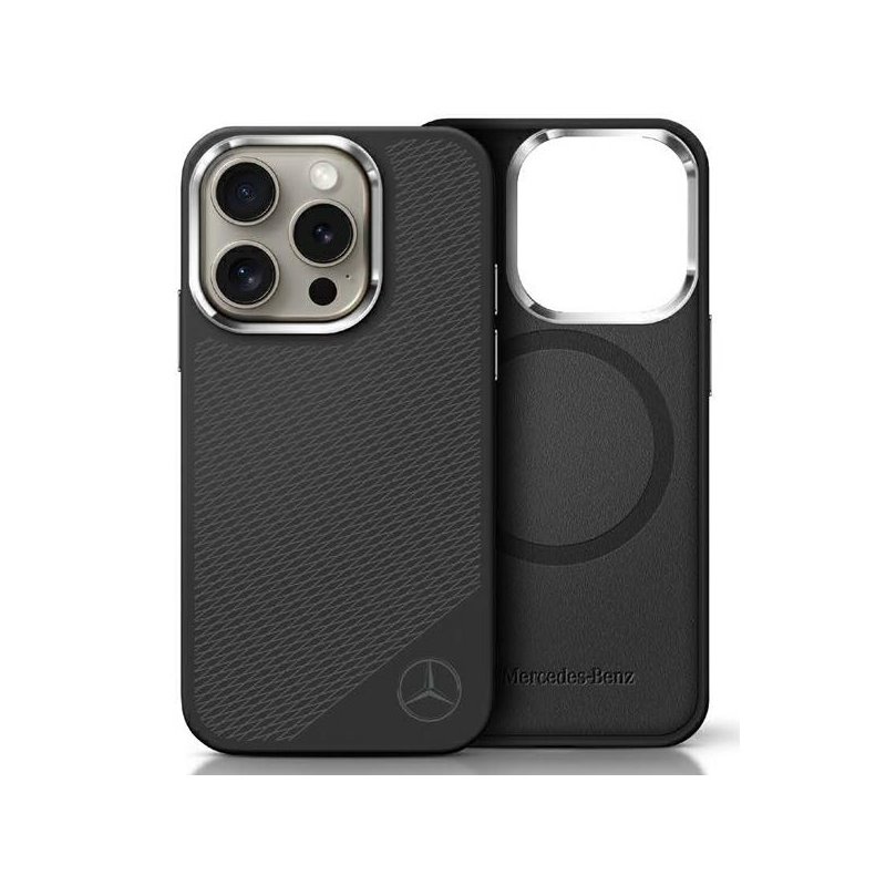Mercedes iPhone 16 Pro black hardcase Silicone Tonal Logo Wood Pattern MagS Mercedes iPhone 16 Pro black hardcase Silicone Tonal Logo Wood Pattern MagS