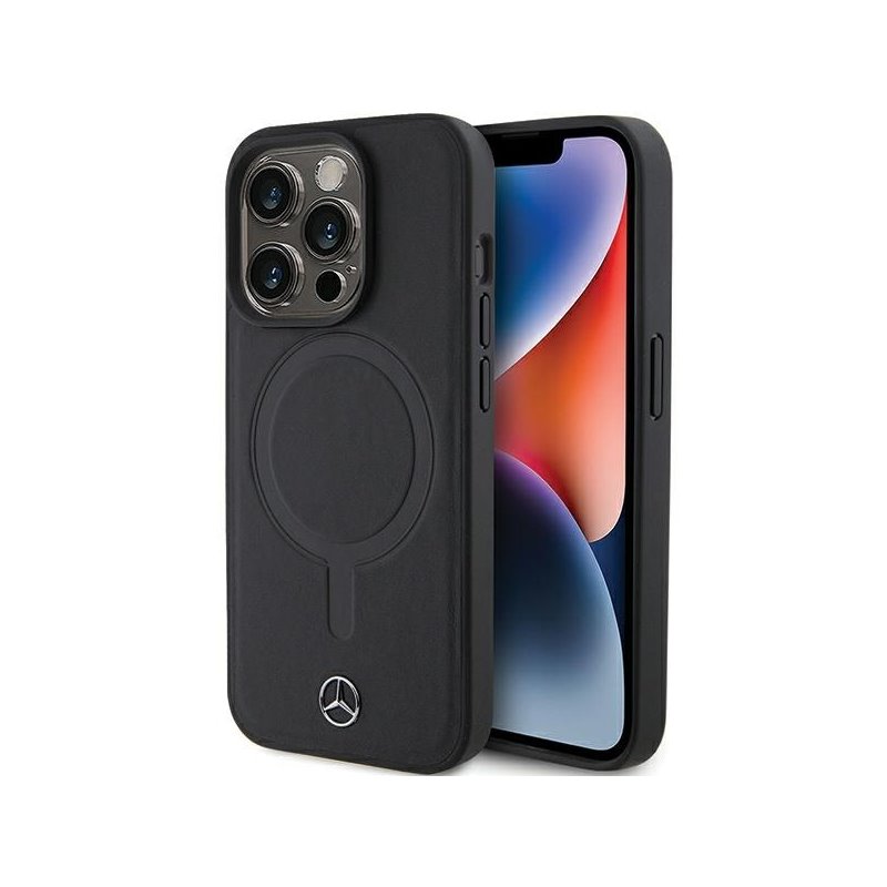 Mercedes iPhone 15 Pro Black Hardcase Smooth Leather MagSafe