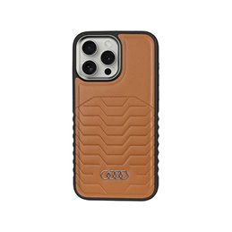 Audi Synthetic Leather MagSafe iPhone 15 Pro Max brown hardcase