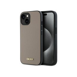 DKNY iPhone 15 beige hardcase Grained Metal Logo MagSafe