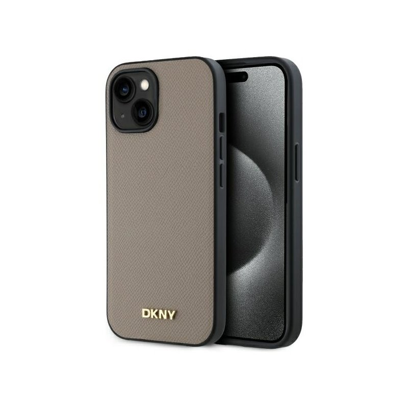 DKNY iPhone 15 beige hardcase Grained Metal Logo MagSafe DKNY iPhone 15 beige hardcase Grained Metal Logo MagSafe