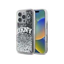 DKNY iPhone 16 Pro Max black hardcase Liquid Glitter Arch Logo