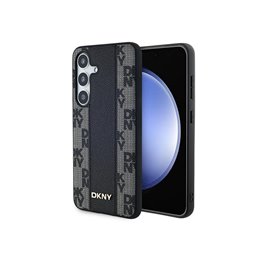 DKNY Samsung Galaxy S24 black Case Leather Checkered Mono Pattern MagSafe