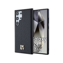 DKNY Samsung Galaxy S24 Ultra black Case Leather Pattern Metal Logo MagSafe