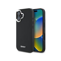 DKNY iPhone 16 black hardcase Plain Silver Logo MagSafe