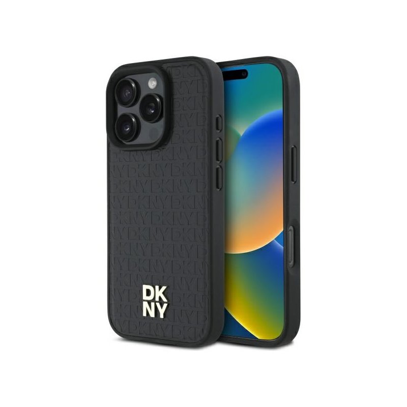 DKNY iPhone 16 Pro black hardcase Repeat Pattern Stack Logo MagSafe DKNY iPhone 16 Pro black hardcase Repeat Pattern Stack Logo MagSafe