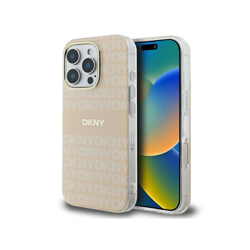 DKNY iPhone 16 Pro pink hardcase Repeat texture patern & Stripe MagSafe DKNY iPhone 16 Pro pink hardcase Repeat texture patern & Stripe MagSafe