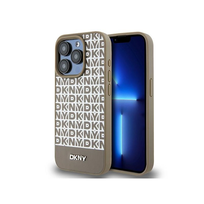 DKNY iPhone 15 Pro Max brown hardcase Leather Printed Pattern Metal Logo Ma
