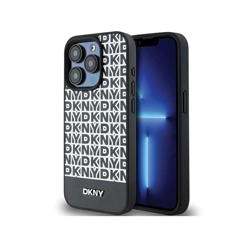 DKNY iPhone 15 Pro Max black hardcase Leather Printed Pattern Metal Logo Ma DKNY iPhone 15 Pro Max black hardcase Leather Printed Pattern Metal Logo Ma