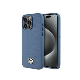 DKNY iPhone 15 Pro Max blue hardcase Leather Monogram Pattern Metal Logo Ma