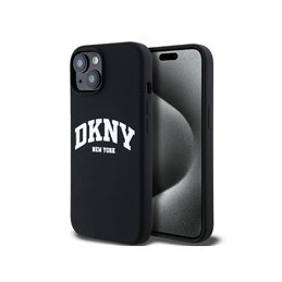 DKNY iPhone 13/14/15 black hardcase Liquid Silicone White Printed Logo MagS