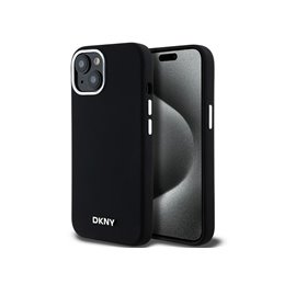 DKNY iPhone 13/14/15 black hardcase Liquid Silicone Small Metal Logo MagSaf
