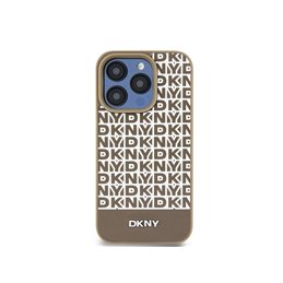 DKNY iPhone 13/14/15 brown hardcase Leather Printed Pattern Metal Logo Mag