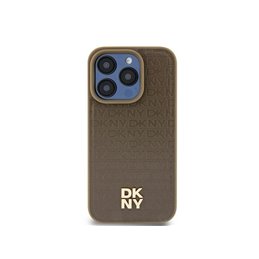 DKNY iPhone 13/14/15 brown hardcase Leather Pattern Metal Logo MagSafe