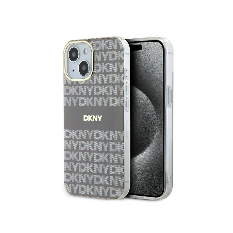 DKNY iPhone 13/14/15 beige hardcase IML Mono & Stripe MagSafe