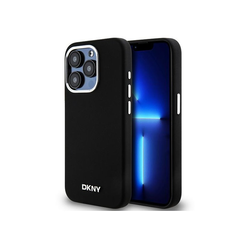 DKNY iPhone 15 Pro black hardcase Liquid Silicone Small Metal Logo MagSafe
