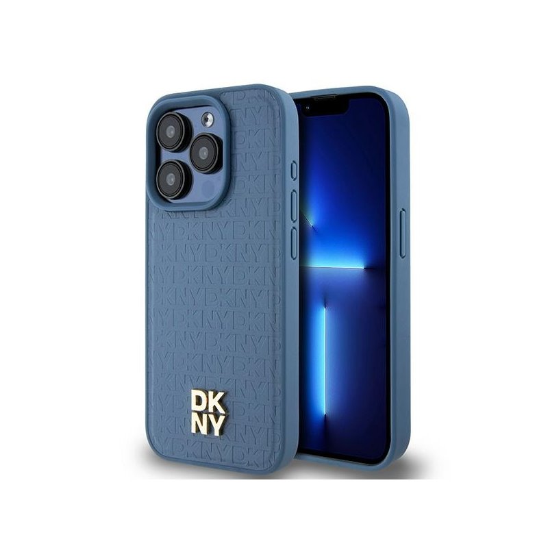 DKNY iPhone 15 Pro blue hardcase Leather Monogram Pattern Metal Logo MagSaf DKNY iPhone 15 Pro blue hardcase Leather Monogram Pattern Metal Logo MagSaf