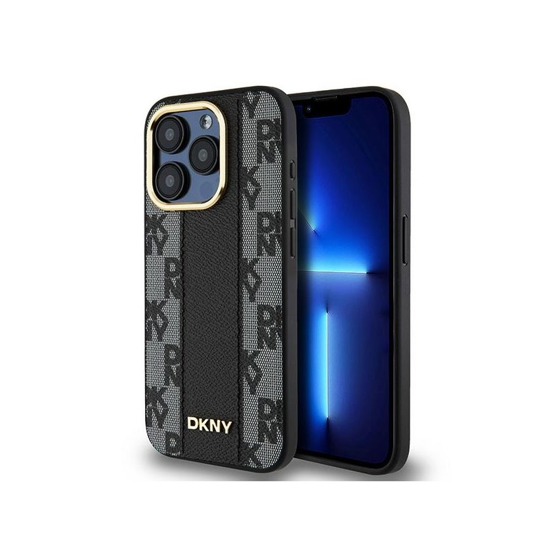 DKNY iPhone 15 Pro black hardcase Leather Checkered Mono Pattern MagSafe