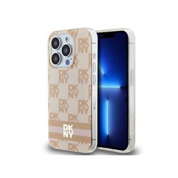 DKNY iPhone 15 Pro pink hardcase IML Checkered Mono Pattern & Printed Stri.