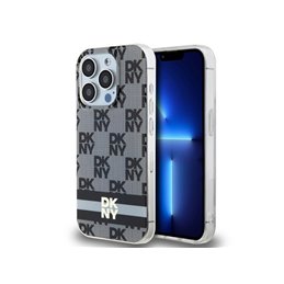 DKNY iPhone 15 Pro black hardcase IML Checkered Mono Pattern & Printed Str.