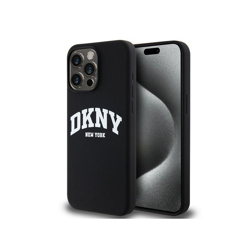 DKNY iPhone 14 Pro Max black hardcase Liquid Silicone White Printed Logo M.