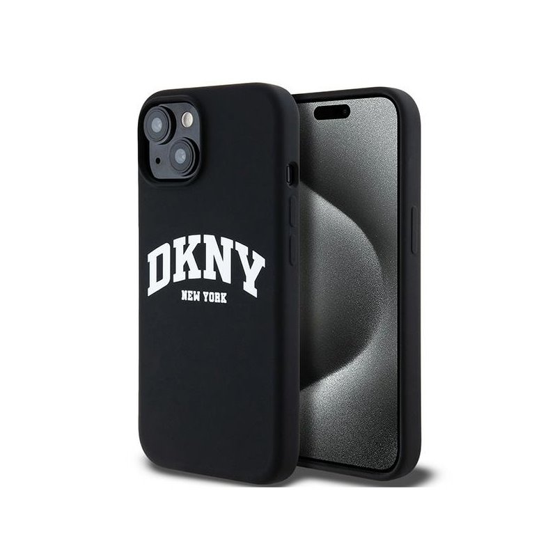 DKNY iPhone 13/14/15 black hardcase Liquid Silicone White Printed Logo Mag. DKNY iPhone 13/14/15 black hardcase Liquid Silicone White Printed Logo Mag.