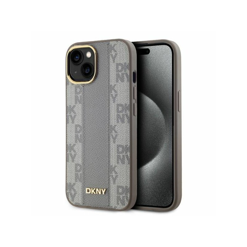 DKNY iPhone 14 beige hardcase Leather Checkered Mono Pattern MagSafe DKNY iPhone 14 beige hardcase Leather Checkered Mono Pattern MagSafe