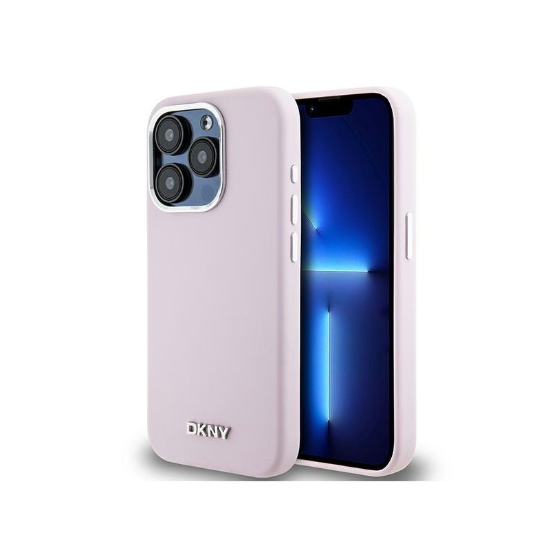 DKNY iPhone 14 Pro pink hardcase Liquid Silicone Small Metal Logo MagSafe