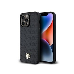 DKNY iPhone 14 Pro black hardcase Leather Pattern Metal Logo MagSafe
