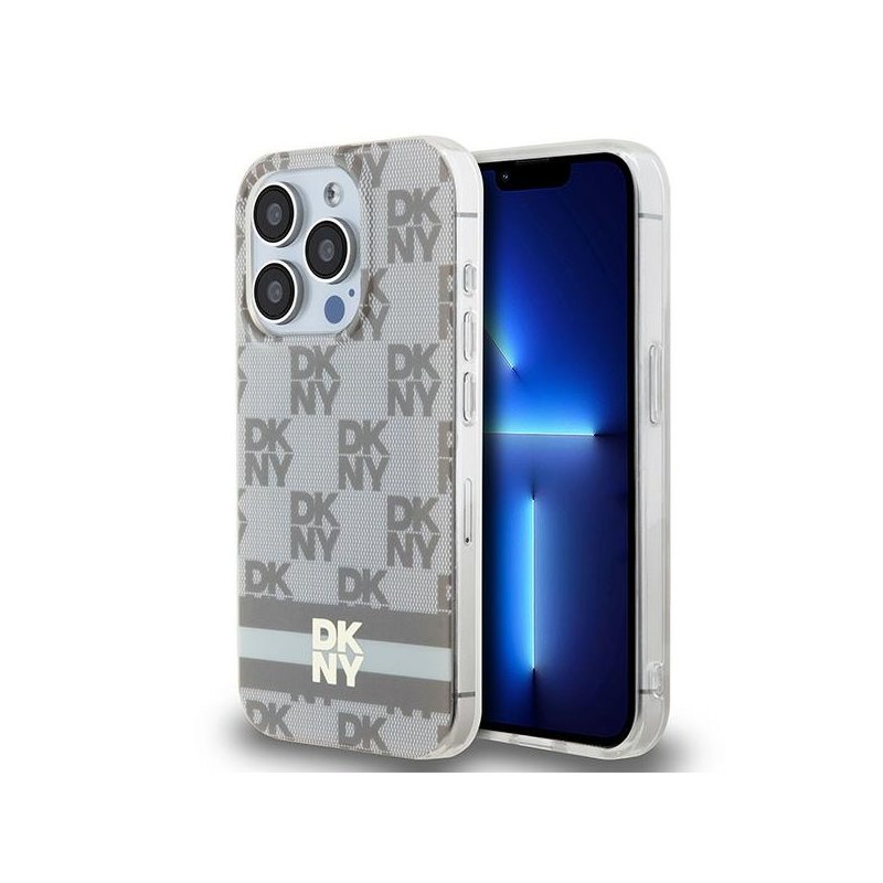 DKNY iPhone 14 Pro beige hardcase IML Checkered Mono Pattern & Printed Str. DKNY iPhone 14 Pro beige hardcase IML Checkered Mono Pattern & Printed Str.
