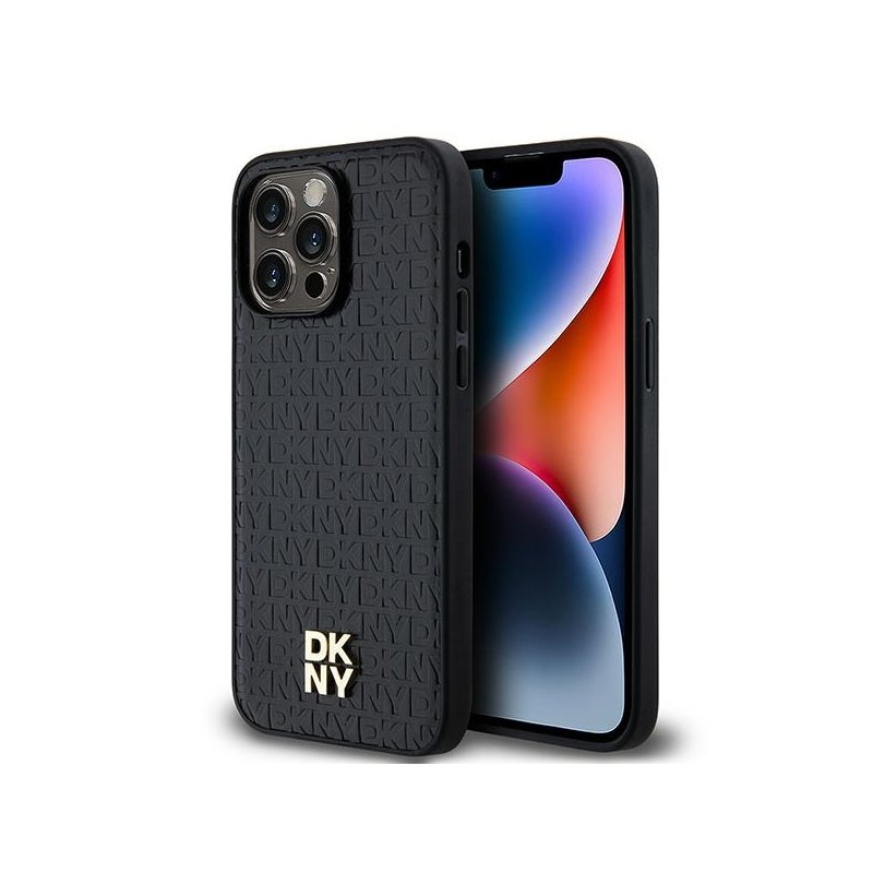 DKNY iPhone 13/13 Pro black hardcase Leather Pattern Metal Logo MagSafe