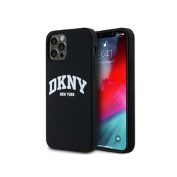 DKNY iPhone 12/12 Pro black hardcase Liquid Silicone White Printed Logo Mag