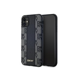 DKNY iPhone 11/Xr black hardcase Leather Checkered Mono Pattern MagSafe