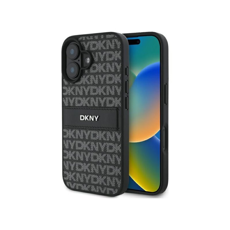 DKNY iPhone 16 black hardcase Texture Pattern Tonal Stripe