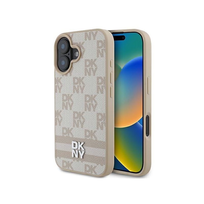 DKNY iPhone 16 pink hardcase Checkered Pattern & Printed Stripes DKNY iPhone 16 pink hardcase Checkered Pattern & Printed Stripes