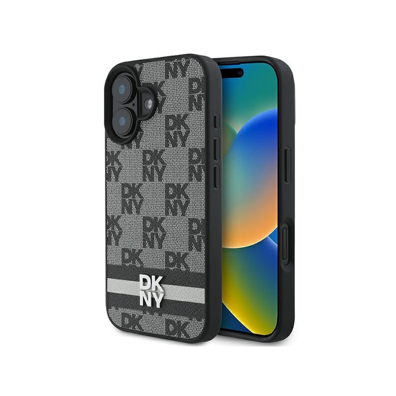 DKNY iPhone 16 black hardcase Checkered Pattern & Printed Stripes DKNY iPhone 16 black hardcase Checkered Pattern & Printed Stripes