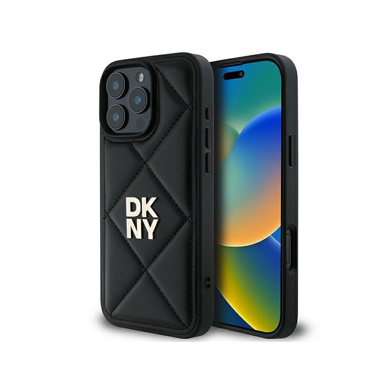 DKNY iPhone 16 Pro black Quilted Stack Logo