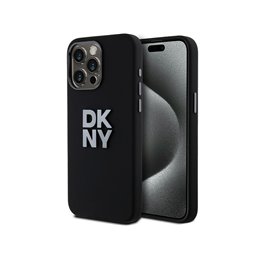 DKNY iPhone 15 Pro Max black hardcase Liquid Silicone Metal Logo