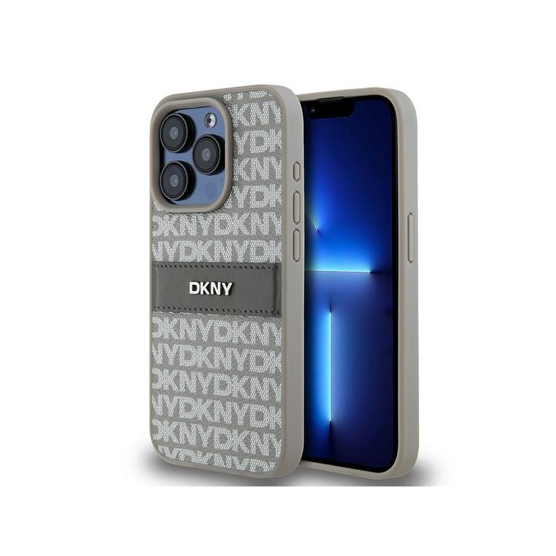 DKNY iPhone 15 Pro Max beige hardcase Leather Mono Stripe & Metal Logo DKNY iPhone 15 Pro Max beige hardcase Leather Mono Stripe & Metal Logo
