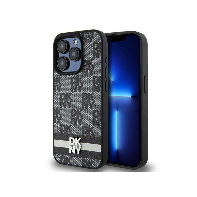DKNY iPhone 15 Pro Max black hardcase Leather Checkered Mono Pattern & Pri. DKNY iPhone 15 Pro Max black hardcase Leather Checkered Mono Pattern & Pri.