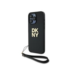 DKNY iPhone 15 Pro Max black hardcase with Wrist Strap and Stock Logo