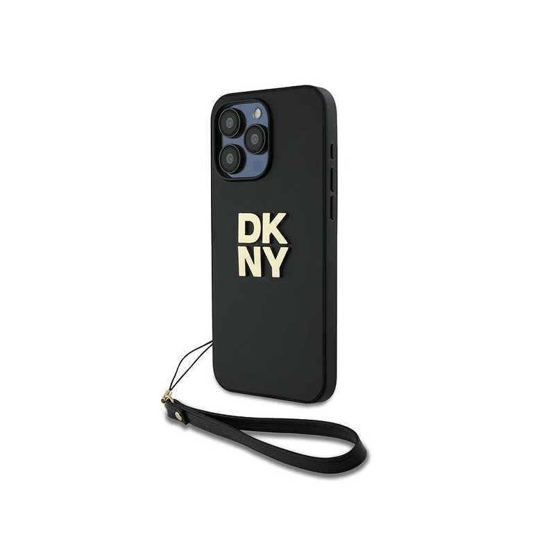 DKNY iPhone 15 Pro Max black hardcase with Wrist Strap and Stock Logo DKNY iPhone 15 Pro Max black hardcase with Wrist Strap and Stock Logo