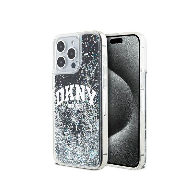 DKNY iPhone 15 Pro Max black hardcase Liquid Glitter Big Logo DKNY iPhone 15 Pro Max black hardcase Liquid Glitter Big Logo