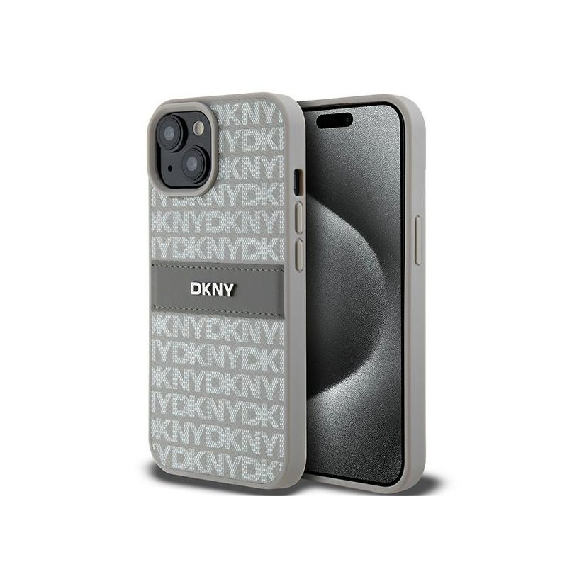 DKNY iPhone 13/14/15 beige hardcase Leather Mono Stripe & Metal Logo DKNY iPhone 13/14/15 beige hardcase Leather Mono Stripe & Metal Logo