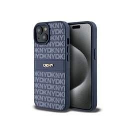 DKNY iPhone 13/14/15 blue hardcase Leather Mono Stripe & Metal Logo