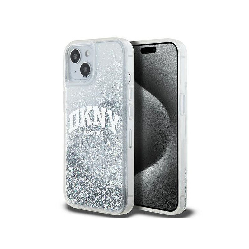 DKNY iPhone 13/14/15 white hardcase Liquid Glitter Big Logo DKNY iPhone 13/14/15 white hardcase Liquid Glitter Big Logo