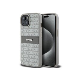 DKNY iPhone 14 Plus/15 Plus beige hardcase Leather Mono Stripe & Metal Logo