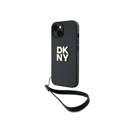 DKNY iPhone 15 Plus black hardcase with Wrist Strap and Stock Logo